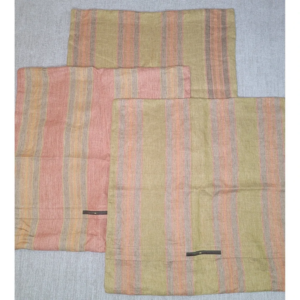 Hidden Cabin French Linen Pillow Covers Set of 3 Stonewashed Rustic 22x22 RARE‎